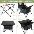 Folding Camping Table, Compact Ultralight Aluminum Design Portable Camping Table with with Storage Basket and Carring Bag for Camping Hiking BBQ Picnic Outdoor Cooking 22" Black