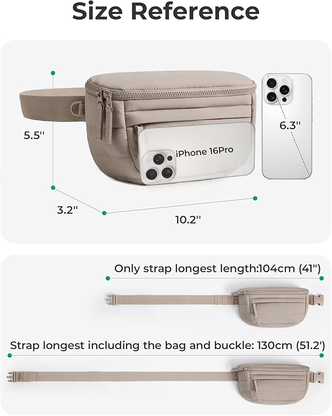 BAGSMART Fanny Packs for Women Cross Body, Lightweight Puffy Belt Bag with Multi Pockets Quilted Purse for Traveling Hiking Coffee