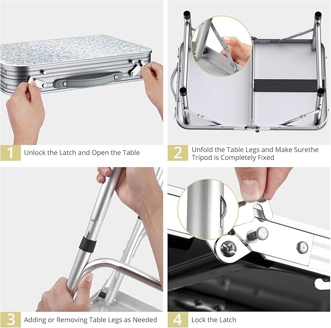 2ft Camping Table Foldable, 3 Adjustable Heights 26.3" Aluminum Small Folding Table with Storage Net, Lightweight, Portable Handle for Travel Outdoor Beach Picnic, 23.2" x 16", Silver