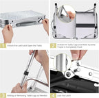 2ft Camping Table Foldable, 3 Adjustable Heights 26.3" Aluminum Small Folding Table with Storage Net, Lightweight, Portable Handle for Travel Outdoor Beach Picnic, 23.2" x 16", Silver