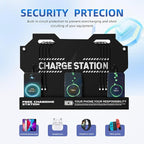 Mechanical Type Wall Mounted Charging Station with 8 PortHigh Speed Cables - Universal Dock for Apple, Type-C & Android Devices, Perfect for Airports, Hotels, Offices, School (Black)
