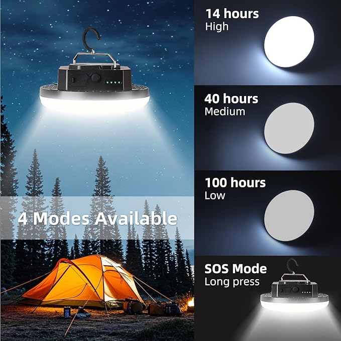 Camping Lantern 10500mAh Rechargeable Battery, 32W Ultra Bright LED Hanging Light with 3 Modes, Waterproof Portable Tent Lighting for Outdoor Emergency & Hiking