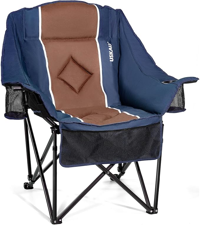 Oversized Camping Chair for Large Adults Heavy Duty 400 lbs Capacity, Comfortable Padded Folding Lawn Chair with Back & Headrest Support and Cup Holder, Portable Outdoor Chair with Carry Bag