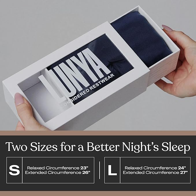 Lunya Sleep Mask with Box - Washable Silk Sleeping Mask and Headband for Beauty Routines - Thermoregulating Comfort for Restful Nights - Silk Eye Mask for Women - Large - Deep Blue