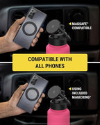 Scosche MFMS32 MagicMount Flask 32 oz Stainless Steel Water Bottle with MagSafe Phone Mount Stand, 12H Hot & 24H Cold, Insulated Flask with Magnetic Phone Holder for Gym, Travel, Sports, 32oz, Pink