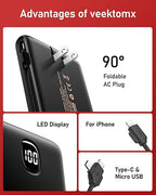 Portable Charger Power Bank Built in Cables and Wall Plug, 10000mAh iPhone Battery Pack Fast Charging, USB C External Slim Power Bank, Travel Essentials Compatible with iPhone 17 16 15 14 iPad, Black