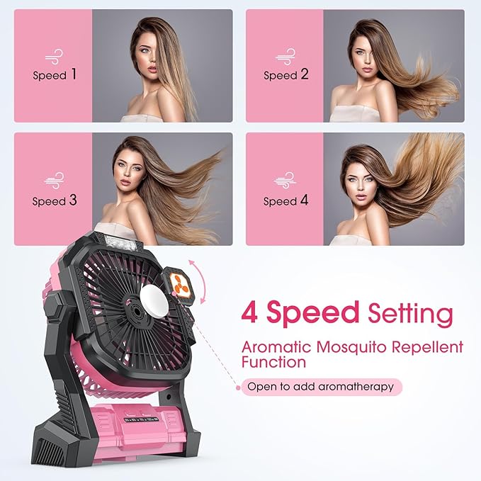 Portable Fan Rechargeable, 20000mAh Cordless Battery Powered Table Fan with LED Lantern, USB C Battery Operated for Camping Tent Office Beach Desk Fishing Travel Home