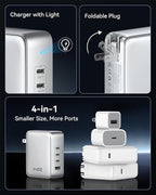 140W GaN USB C Wall Charger, 4-Port PD3.1 Laptop Charger Block Foldable Compact PPS Fast Power Adapter for MacBook Pro/Air, Dell XPS, iPad Pro, iPhone 17/16 Pro, Galaxy S25/S24, Steam Deck, and More