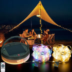 Solar Camping Lights with 13 Lighting Modes,33 FT Fairy Lights 130LEDs,Portable Waterproof 4 in 1 Camping Lantern,Retractable Design & Hooks for Outdoor Garden Party Essentials
