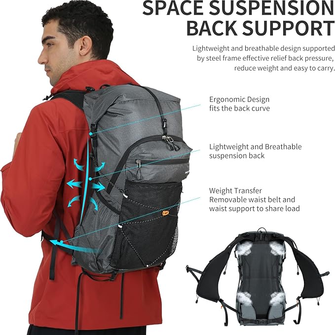 Hiking Backpack for Men and Women, 30L Waterproof Camping Backpack with 3L Water Bladder and Rain Cover, Lightweight Outdoor Sport Travel Daypack Rucksack for Climbing Cycling (Dark gray)