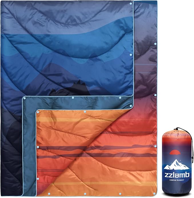 zzlamb Camping Blanket, Outdoor Lightweight Travel Blanket Puffy Portable Down Alternative, Windproof Warm Cloak with Snaps, Cozy Quilt Backpacking Picnic RV Plane Car Hammock Beach Climbing
