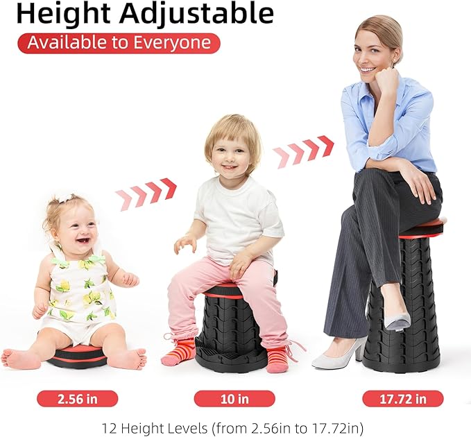 Collapsible Folding Chair - Upgraded Portable Chair with 400lbs Load Capacity, Perfect for Camping, Fishing, Hiking - Folding Stool with Carrying Straps, Gift for Fisherman (Red)