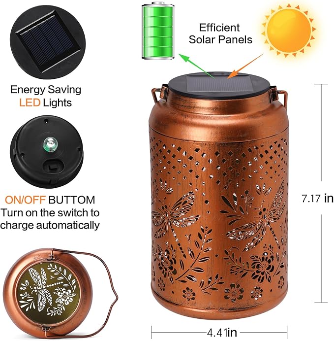Dragonfly Solar Lanterns Outdoor Waterproof Garden Decor Hanging Solar Lights Gifts for Women Mom Grandma Metal Garden Decorative Lights for Yard, Backyard, Patio, Porch