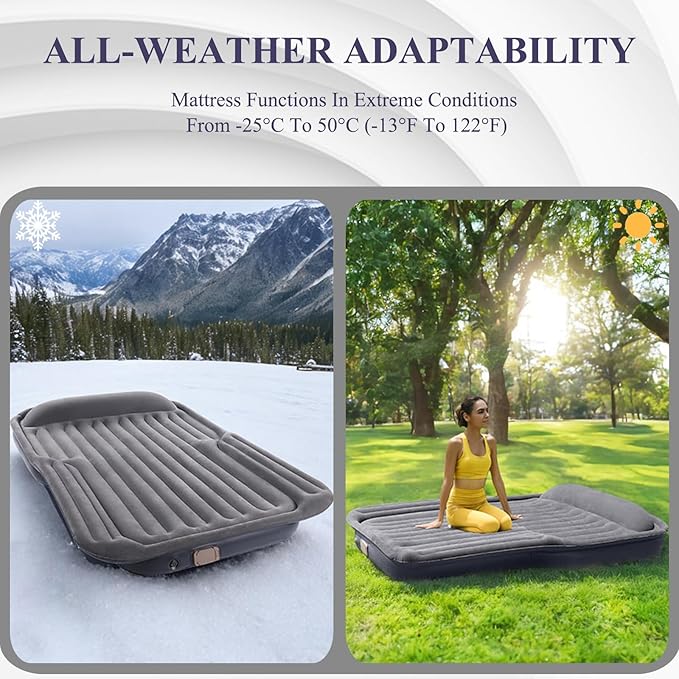 KMZ Inflatable Air Mattress with Built-in Electric Pump -Self Inflatable/Deflation Blow Up Mattress in 90 Seconds- Flocked Top Carbed with Carry Bag for Travel, Camping