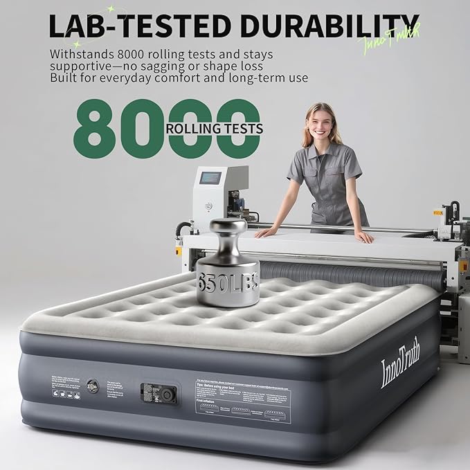 InnoTruth Air Mattress Queen with Built in Pump, Inflatable Mattress Blow up Mattress, Family Choice Award Winner, 18" Colchones Inflables Foldable Air Bed for Guest & Home, Ideal for Camping, 650lbs