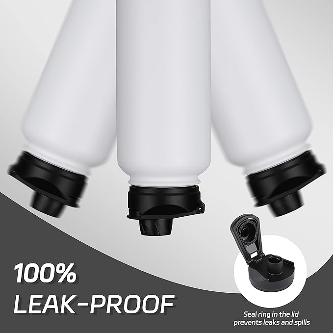 HASLE OUTFITTERS 32 oz Insulated Water Bottle Stainless Steel Double Walled Vacuum Sports Water Bottle with 2 Lids (Straw and Spout Lid) for Gym Camping Hiking(White,4)