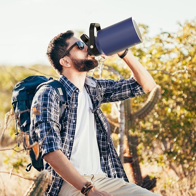 WATERSY Half Gallon Water Bottle Insulated(Cold for 48 Hrs),BPA Free&Leak Proof,64oz Stainless Steel Water Jug/Flask,Big thermo,Large Water Bottle with Handle for Gym,Hiking,Camping,Deep Blue