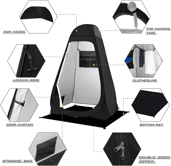 BRIAN & DANY Pop Up Shower Tent, Portable Privacy Camping Changing Tent, Camp Toilet Bathroom Pod with Rain Shelter & Windows, UPF 50+ & Waterproof, 47.2" x 47.2" x 74.8"