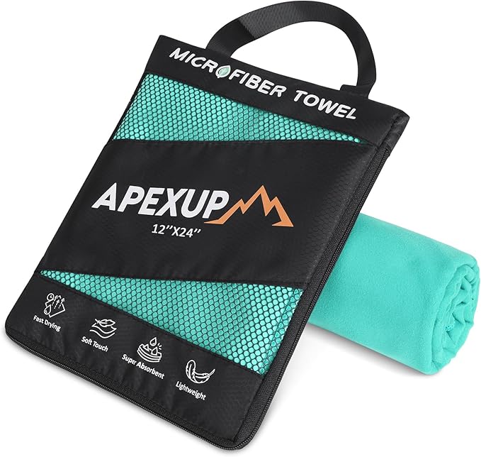APEXUP Microfiber Travel Towel, Ultra Absorbent Quick Dry Towels, Lightweight Gym Sports Camping Towel for Workout, Yoga, Beach, Shower, Swimming (24"×12", Mint Color)