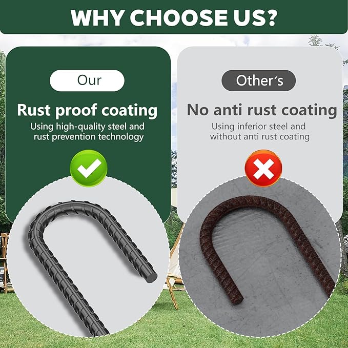 10 Pieces J Hooks Rebar Metal Tent Stakes 16 Inch Galvanized Ground Anchors Yard Stakes for Landscape Fabric Artificial Turf Heavy Duty Anti Rust for Outdoor Lawn Decorations Inflatables Swing Set