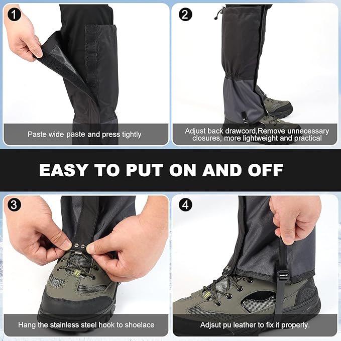 Waterproof Trail Gators for Hiking Boots Adjustable Ankle Leg Gaiters for Men Women Shoe Gaiters Snow Boot Covers Snowshoeing