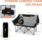 EMERIT Oversized Double Duo Camping Chair Folding Camping Loveseat 2 Person Camping Couch Heavy Duty Lawn Chairs for Outside with Padded Seats & Armrests-Support 650LBS