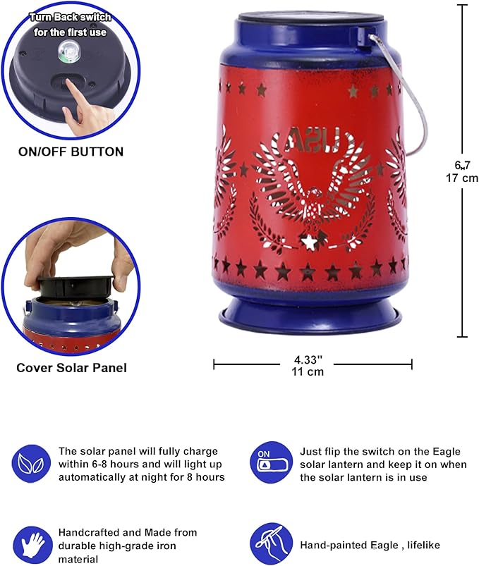 Nacome Eagle Solar Lanterns for Garden Decor: Waterproof Hanging Metal Decoration with LED Lights for Yard Lawn Porch Patio Landscape Pathway – Birthday Gifts for Mom Grandma Women