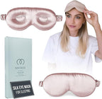 MATASSE Silk Eye Mask for Sleeping with Adjustable Elastic Band - 3D Contoured, Eye Cover Sleep Mask w/Genuine Mulberry Silk Including The Strap for Women, Men (Pink)