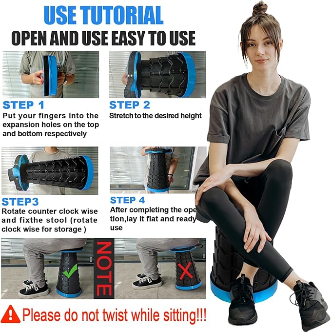 2PCS Upgraded Collapsible Stool Thickened Set, Portable Stool Folding Stools, Foldable Chair for Camping Fishing Hiking BBQ and Outdoor Activities - Max 400lbs（Blue）