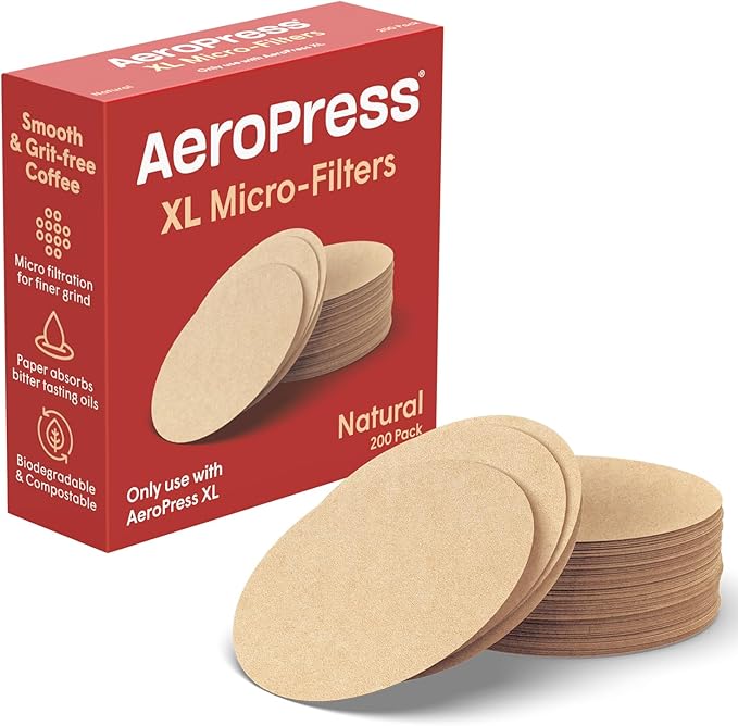 AeroPress XL Coffee Maker Natural Paper Micro-Filters – Round Replacement Coffee Filters, Unbleached, Compostable Paper Filters, Fits XL Size AeroPress Coffee Makers, 200 Count