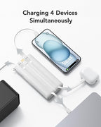 VRURC Portable Charger with Built in Cables 20000mAh, 22.5W Fast Charging USB C Power Bank,LED Display Charging Back with 4 Output 2 Input for iPhone 15/14/13/Pro,Samsung,Android-White(1 Pack)