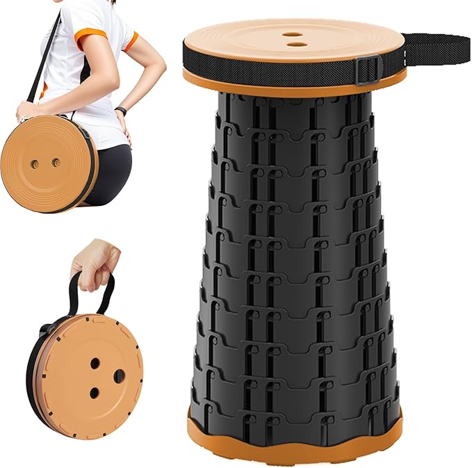 Collapsible Stool - Lightweight Portable Folding Stool for Camping, 330lb Capacity Telescoping Stool Adjustable Height(2.3-17.7") for Camping Fishing Travel