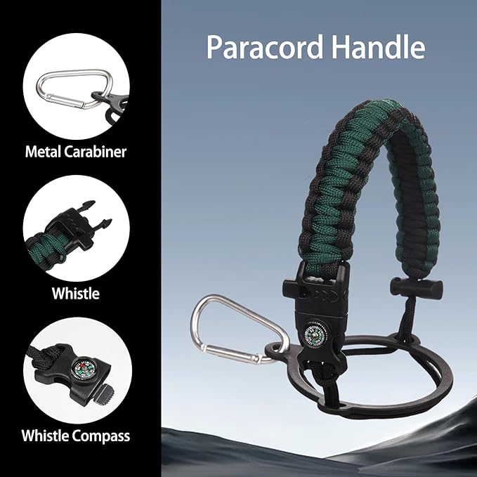 Insulated Water Bottle 87oz,Triple Wall Vacuum Stainless Steel(Dishwasher Safe),Leak Proof & Non-BPA,Flask Jug with Paracord Handle & Straw Spout Lids Sports Green