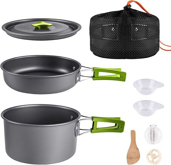 aiGear Camping Cooking Set Cookware Mess Kit with Storage Bag Pot Pan Set Camping Accessories for Outdoor Camping Hiking Picnic Portable and Lightweight Aluminum Color Orange