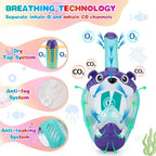 Full Face Snorkel Mask for Kids 4-16, 180 Degree Panoramic View Snorkeling Set Anti-Fog Anti-Leak, Foldable Dry Top Snorkeling Gear for Kids