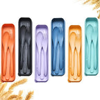 Reusable Travel Utensils Set with Case, 6 Sets Wheat Straw Portable Plastic Fork Spoons Knife Camping Cutlery, Eco-Friendly BPA Free Lunch Tableware for Kids Adults Travel Picnic Utensils