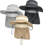 3 Pack Mens UPF 50+ Wide Brim Sun Hat with Neck Flap for Fishing Hiking Garden