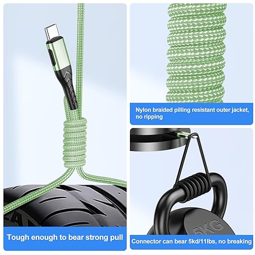 Durcord 2Pack 3ft USB A to USB C Cable - 3 Foot Premium Nylon Braided Type C Cord for Android Phone, Pad, Laptop - Light Green