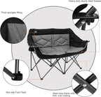 Northroad Folding Loveseat Camping Chair Portable Double Duo Full Padded Garden Sofa Chair for 2 Person w/ 2 Cup Holder,Wine Glass Holder,Support 600lbs for Outdoor Travel (Black)