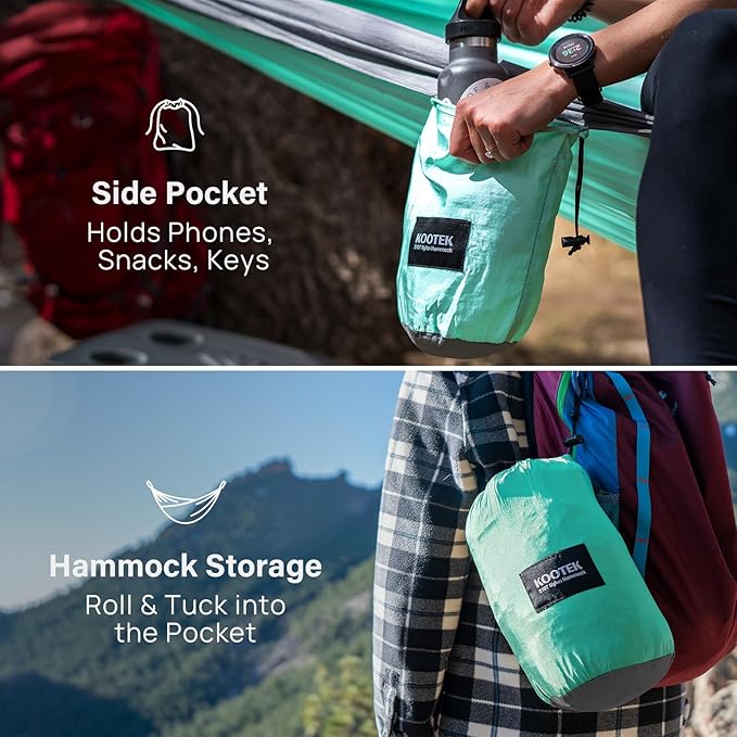 Kootek Camping Hammock, Portable Hammocks with Tree Straps & Attached Carry Bag, Camping Essentials Gear, Perfect for Outside Indoor Hiking Beach Backpack Travel