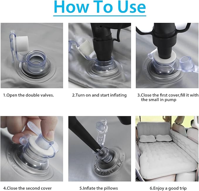 ISWEES Car Bed SUV Air Mattress, Car Air Mattress with Electric Pump, 2 Inflatable Pillows and 2 Footrests for Back Seat, Side Seat,Trunk Sleeping, Thickened Camping Bed - Grey