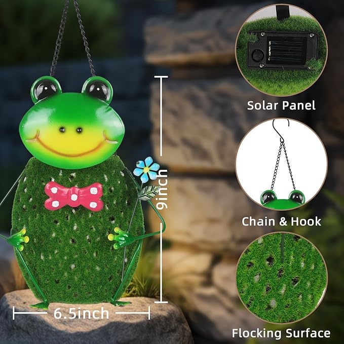 Frog Solar Hanging Lights Outdoor Handmade Iron Solar Outdoor Lanterns Waterproof Perfect for Floor, Patio, Yard, Garden Decorations Outdoor