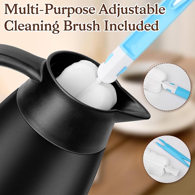 2 PCS 68 OZ Thermal Coffee Carafe, Insulated Stainless Steel Coffee Carafe Double Walled Vacuum Thermal Pot Flask with Brushes Thermos for Keeping Hot Coffee Tea Home and Office (Black)