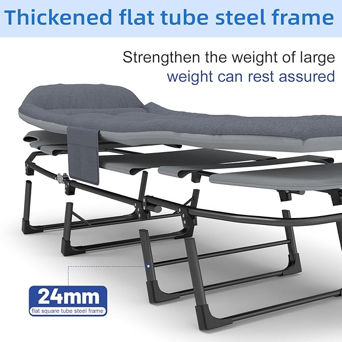 Oxford and Steel Frame 6-Angle Adjustable Foldable Bed Folding Camping Cot Bed with Extra Wide Padded Mattress Support for Adults Outdoor Travel Tent Use(Gray, Extra Large - 80 * 28")