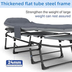 Chaise Lounge Chair, Folding Cot, 6-Angle Adjustable Camping Cot with Mattress for Patio and Beach, Foldable Bed Portable Heavy Duty Lay Flat Reclining with Pillow (Gray, M - 70'')