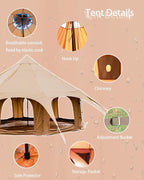 Cotton Canvas Tent Bell - Yurts Breathable and Windproof,Glamping for 6/8/10Person Family Camping