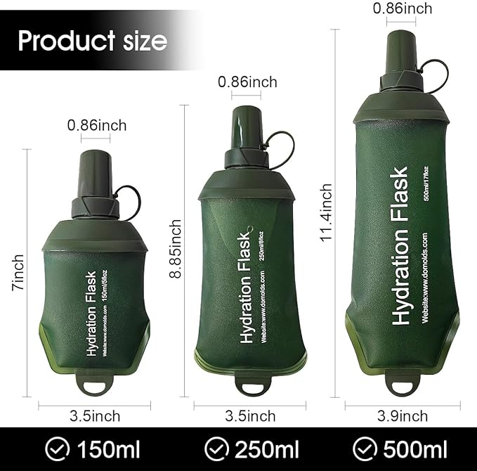 WILDREEDS 500ml Soft Flask, TPU Collapsible Soft Water Bottle for Hydration Pack, Running Vest, Folding Water Bottle for Hiking Cycling Climbing-1Pcs, Green