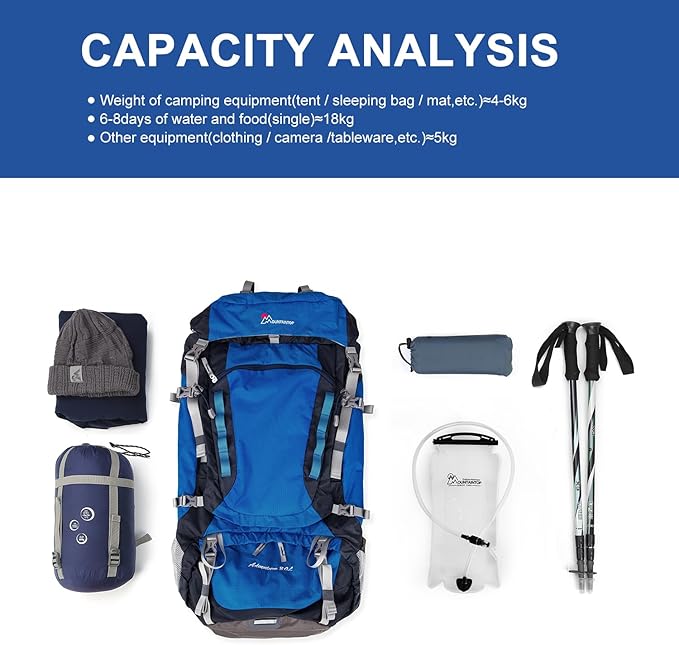 MOUNTAINTOP 80L Internal Frame Backpack for Man & Women Backpacking Hiking Backpack with Rain Cover