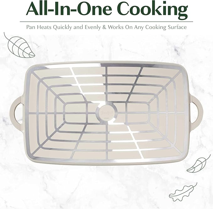 Goodful All-in-One Double Burner Griddle, Ceramic Nonstick, Durable Cast Aluminum, Oven Safe and Dishwasher Safe, Made without PFAS, PFOA, PFOS & PTFE, 18-Inch x 11-Inch, Linen