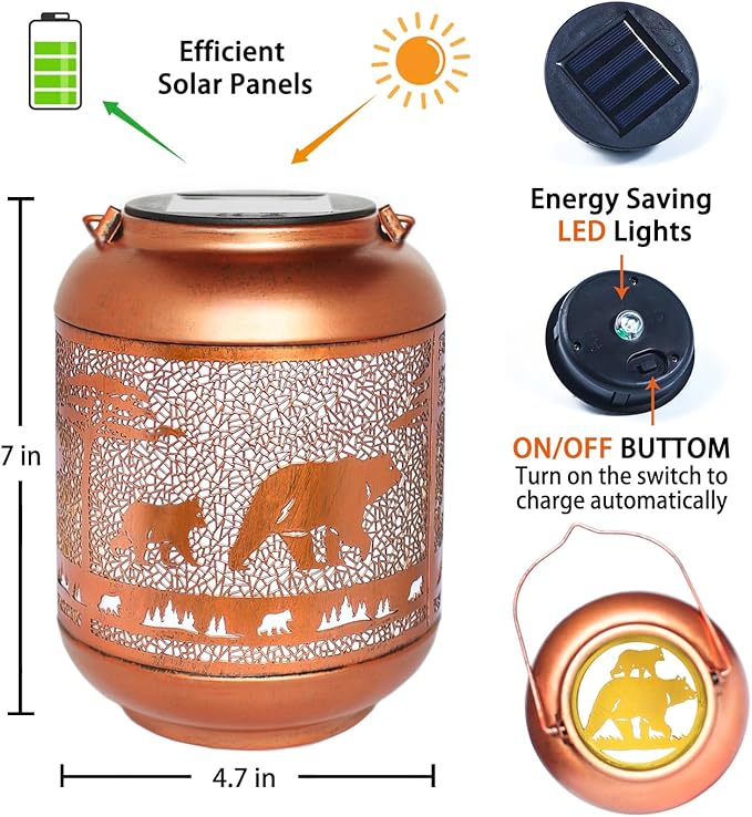 Bear Solar Lanterns Outdoor Waterproof,Hanging Solar Lights Bear Gifts for Women Men Metal LED Decorative Light for Yard,Patio,Lawn,Tabletop,Pathway,Landscape,Garden Decor